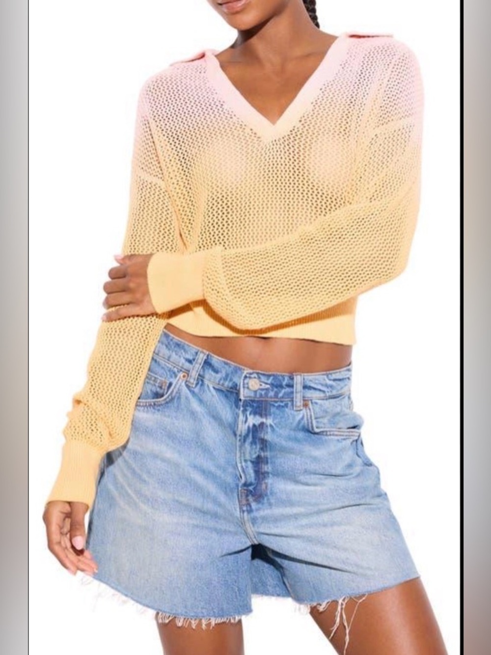 Spiritual Gangster Ombre Mesh Knit V-Neck Sweater Size XL Pink Orange Yellow